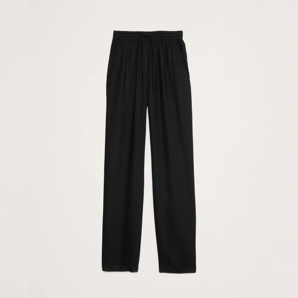 NWT Banana Republic Pull On Linen Ankle Black Pant Size Large (#713472)